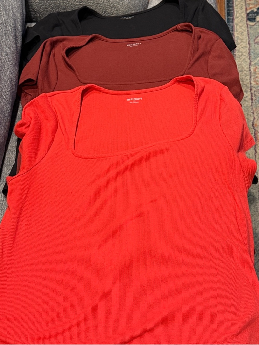 Old Navy Short Sleeve Square Neck Tees - Bright Red, Burgundy & Black